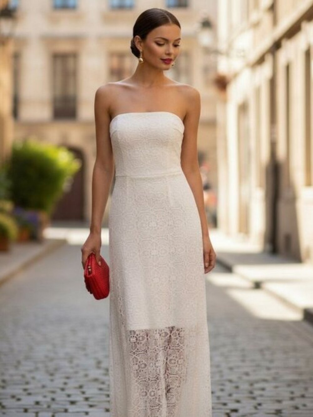 BISOU BISOU Y2K White Crochet Lace Maxi Dress M Boho Festival Half Lined